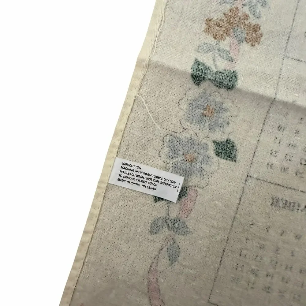 Vtg 1991 Linen Calendar Tea Towel Cottage Core Floral Girl Bonnet Wall Hanging